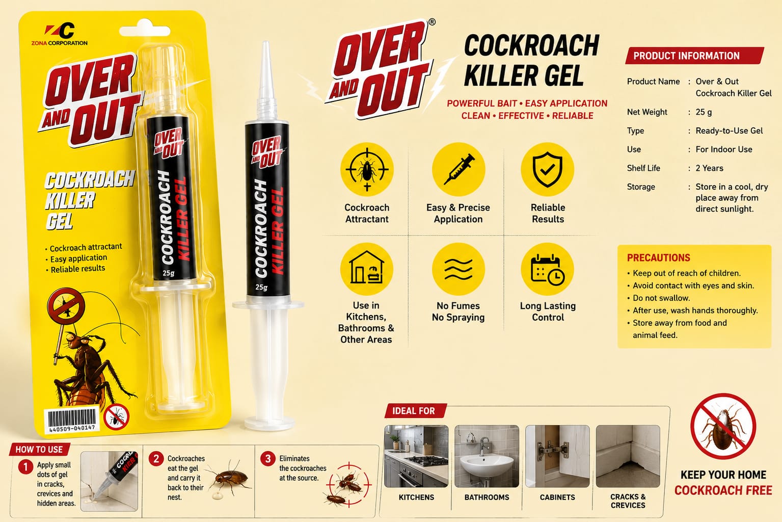 Over & Out® Cockroach Gel